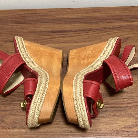 Coach Red Leather Marian Wood Platform Wedge Sandals w/Ankle Strap. Size 10B. - Picture 3 of 7